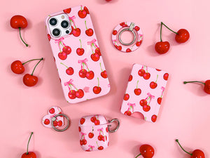 Pink cherries phone case with cute love pattern and romantic design