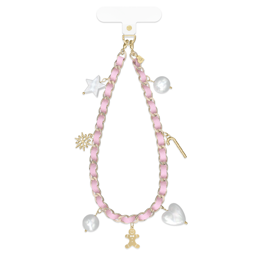 Pink Holiday Leather Chain Phone Charm