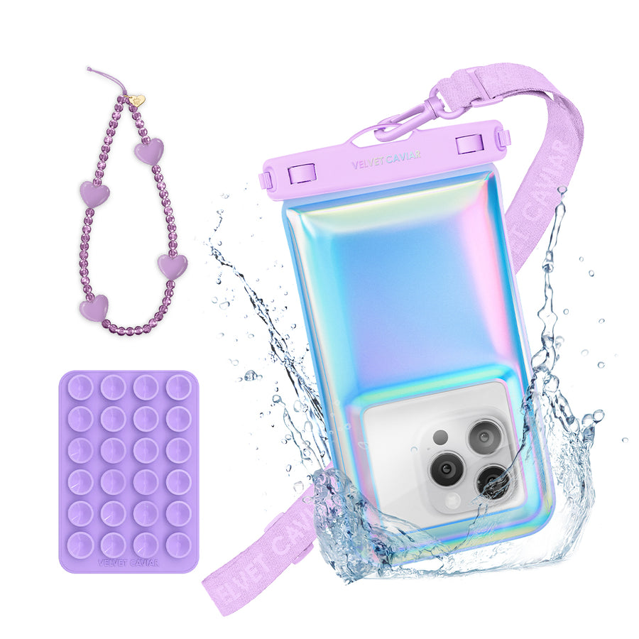 Lavender Holo Waterproof Floating Phone Pouch Bundle