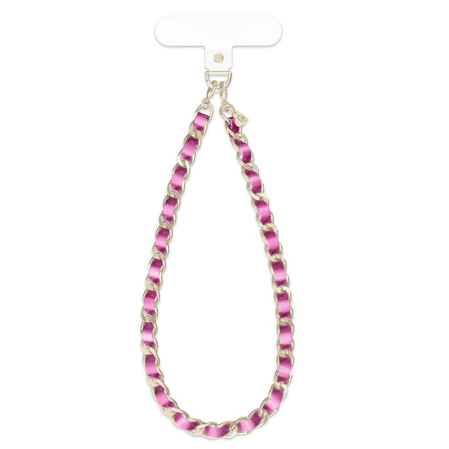 Metallic Pink Leather Chain Phone Charm