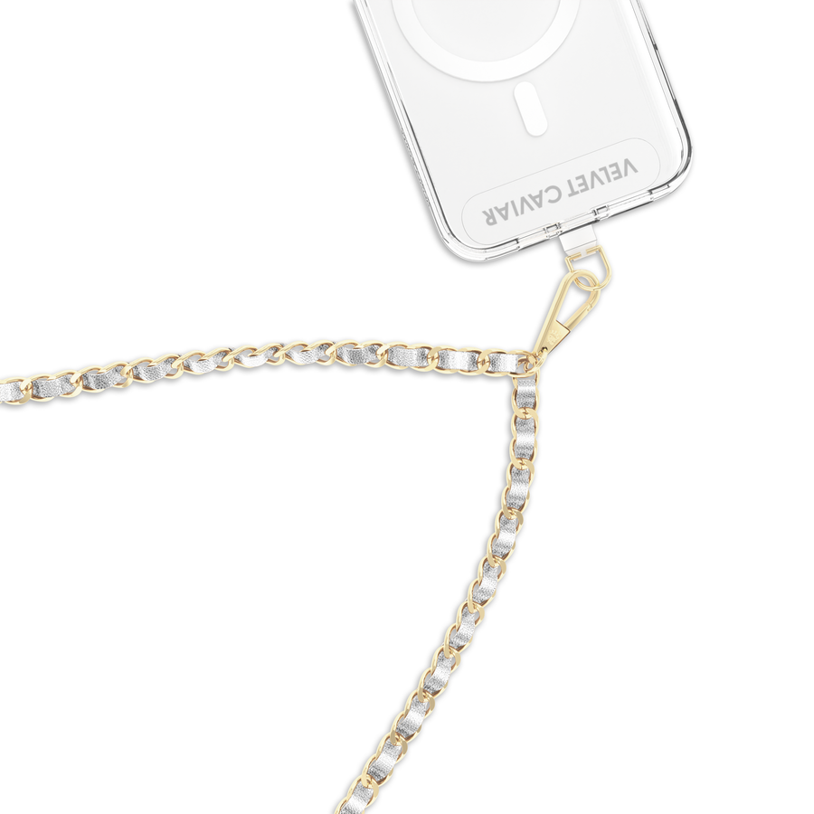 Silver Leather Chain Phone Crossbody Strap